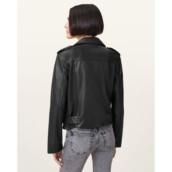 ALL SAINTS Black Balfern Leather Biker Jacket Size 4 - 23069 - Picture 3 of 9